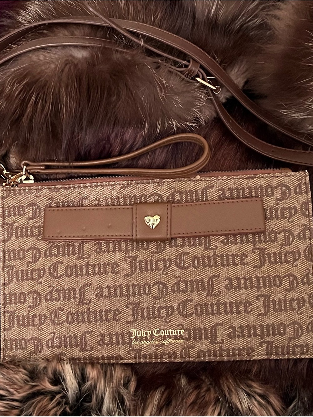 Juicy Couture Brown Logo Wristlet Clutch with Gold Hardware
